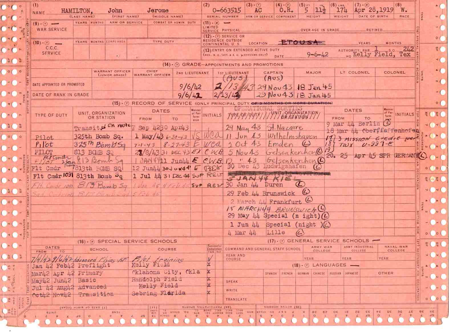 Captain John J.Hamilton Flight Record